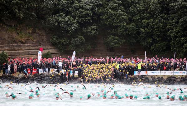 Hundreds of swimmers getting ready for the start of 2012 race.